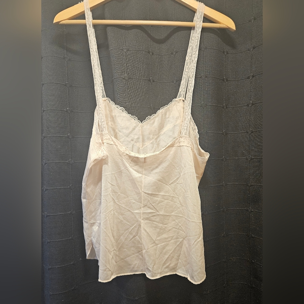 VTG Deena Lace Trim Camisole Tank Top Size 38 Nude Beige Made in USA - Picture 2 of 5